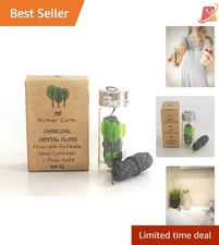 Bamboo Charcoal Dental Floss 30M X2 Refillable Glass Container Eco Friendly