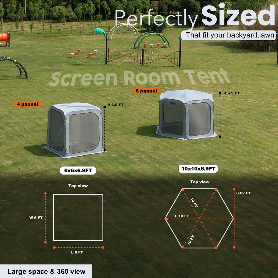 Палатка Poray Screen House раскладывающееся солнцезащитное укрытие с прочными сетчатыми дверями на молнии, свинина... - Изображение 4 из 4
