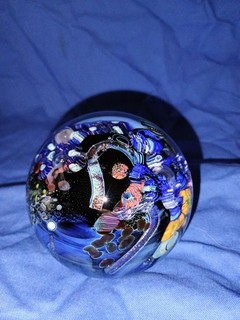 Vintage Josh Simpson Art Glass Paperweight Inhabited Planet Signed Dated