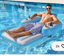 Motorized Inflatable Lounger Pool/Beach Chair Float Lounge w/ Cup Holder Handle
