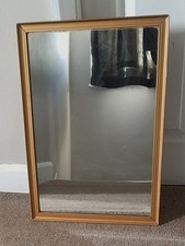 Rectangular Gold Painted Wooden Wall Mirror. Size 57cm x 40cm.
