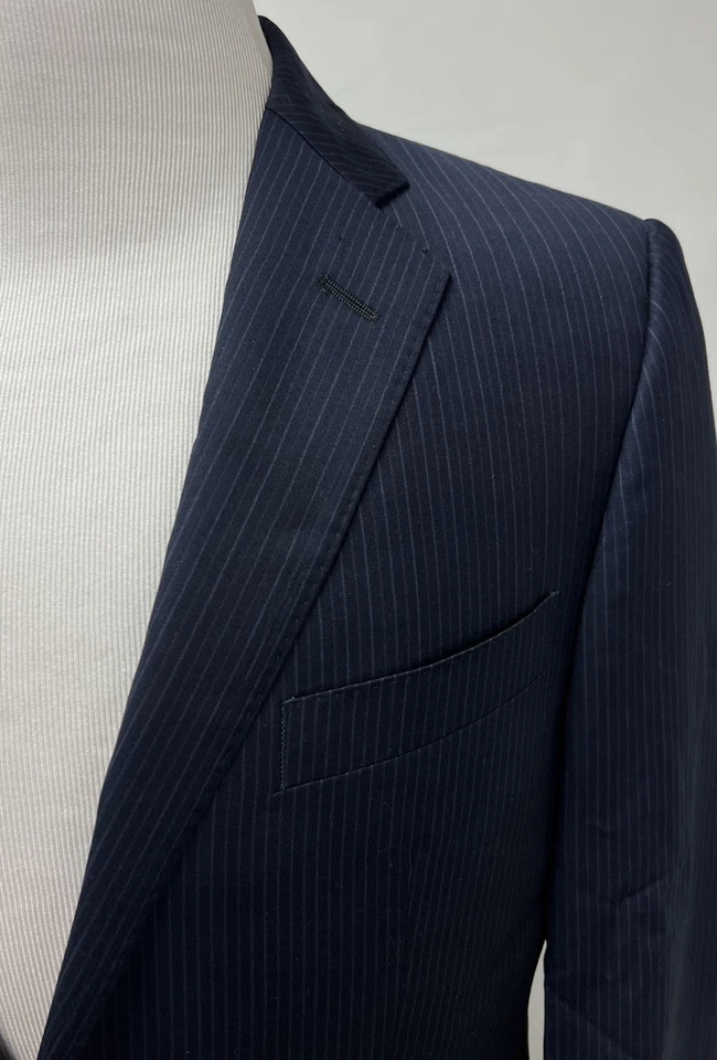 Chaqueta Blazer Ermenegildo Zegna Saks Para Hombre 38R Lana Seda Calce Ajustado Azul Marino Rayas Foto 4 de 4