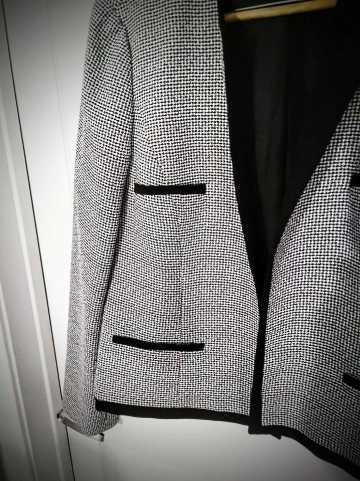 Blazer Kasper para mujer blanco y negro talla grande manga larga sin cuello nuevo sin etiquetas Foto 2 de 4