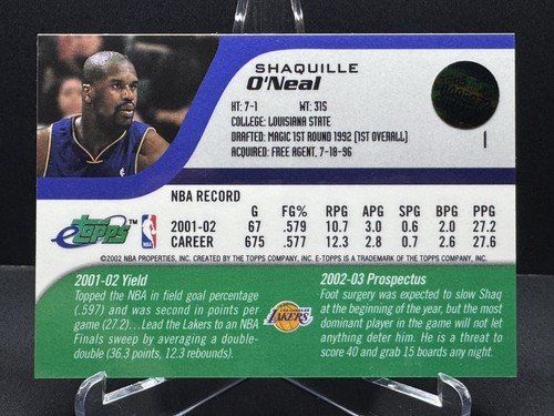 2002-03 eTopps Shaquille O'Neal #1 - Picture 2 of 2