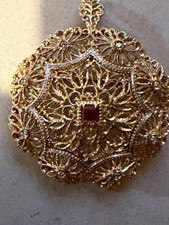 Vintage TOLIRO Italy 18K Gold Two-Tone Floral Brooch Pendant Italian Jewelry