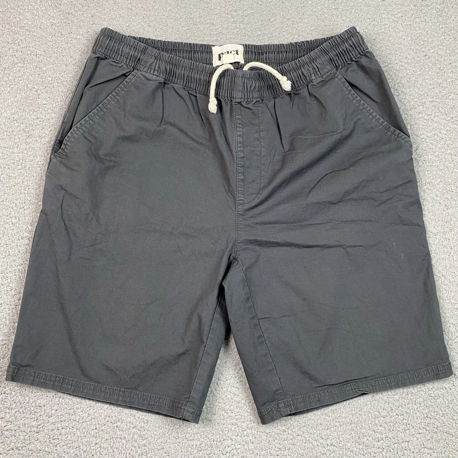 Pact Organic Shorts Men's Size L Gray Elastic Waist Drawstring Cotton Beach Surf