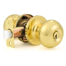 knobelite Polished Brass Door Knob  Interior Keyed Entry Passage Knob