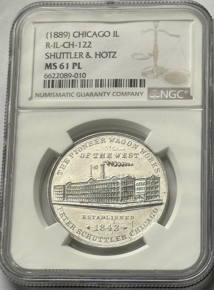1878 Chicago R-IL-CH-122, Shuttler & Hotz Wagons, NGC MS-61PL-Top Pop - Image 2 of 4