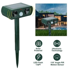 Ultrasonic Animal Repeller Solar Powered Motion Sensor Repellent IPX4 Waterproof