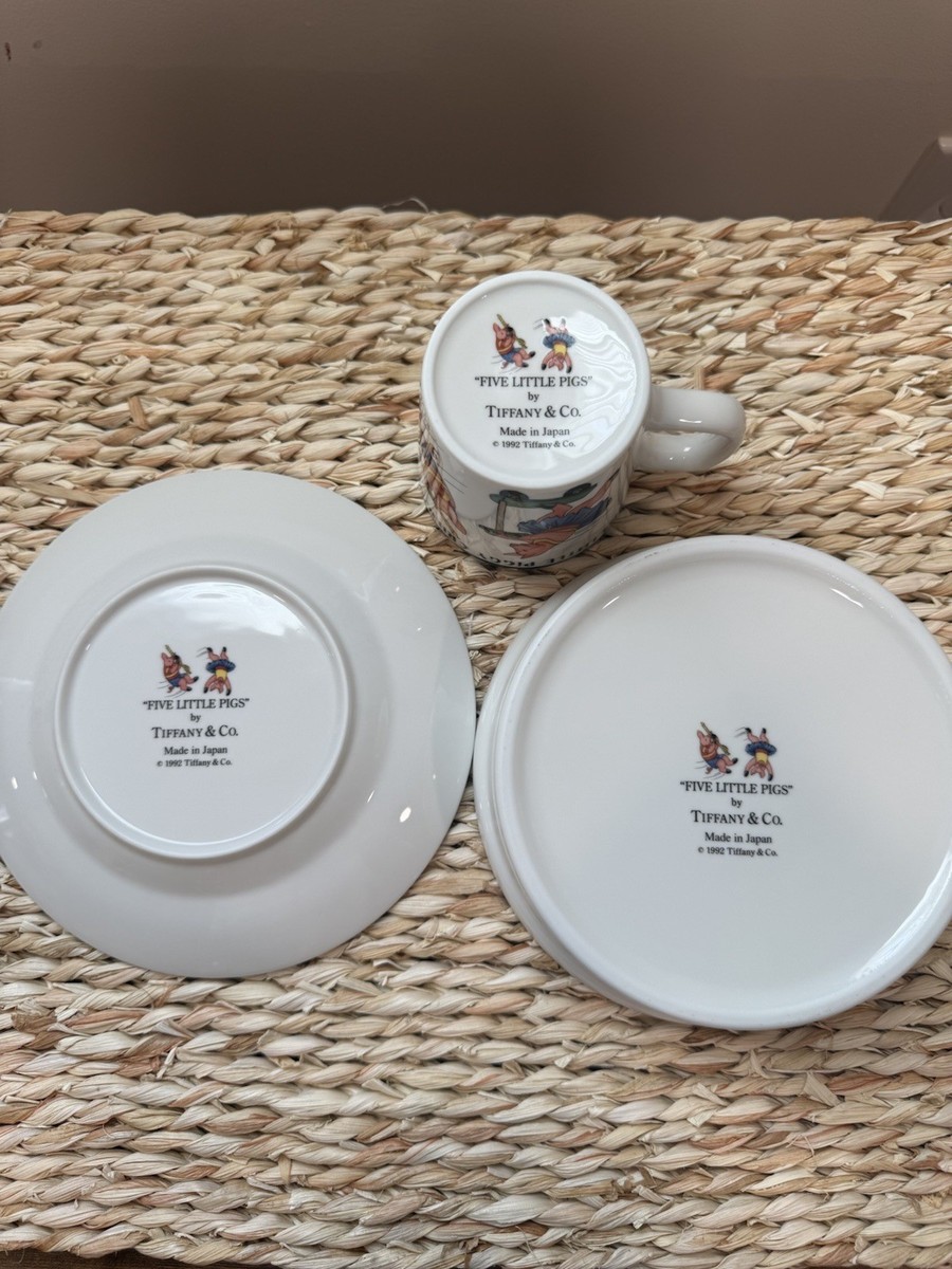 1992 Tiffany & Co. Five Little Pigs 3 Piece Baby Set Cup, Saucer