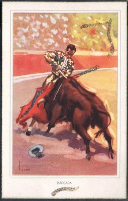 Vintage Postcard: BULLFIGHT - The Final Thrust by Spanish Matador. Free UK p&p