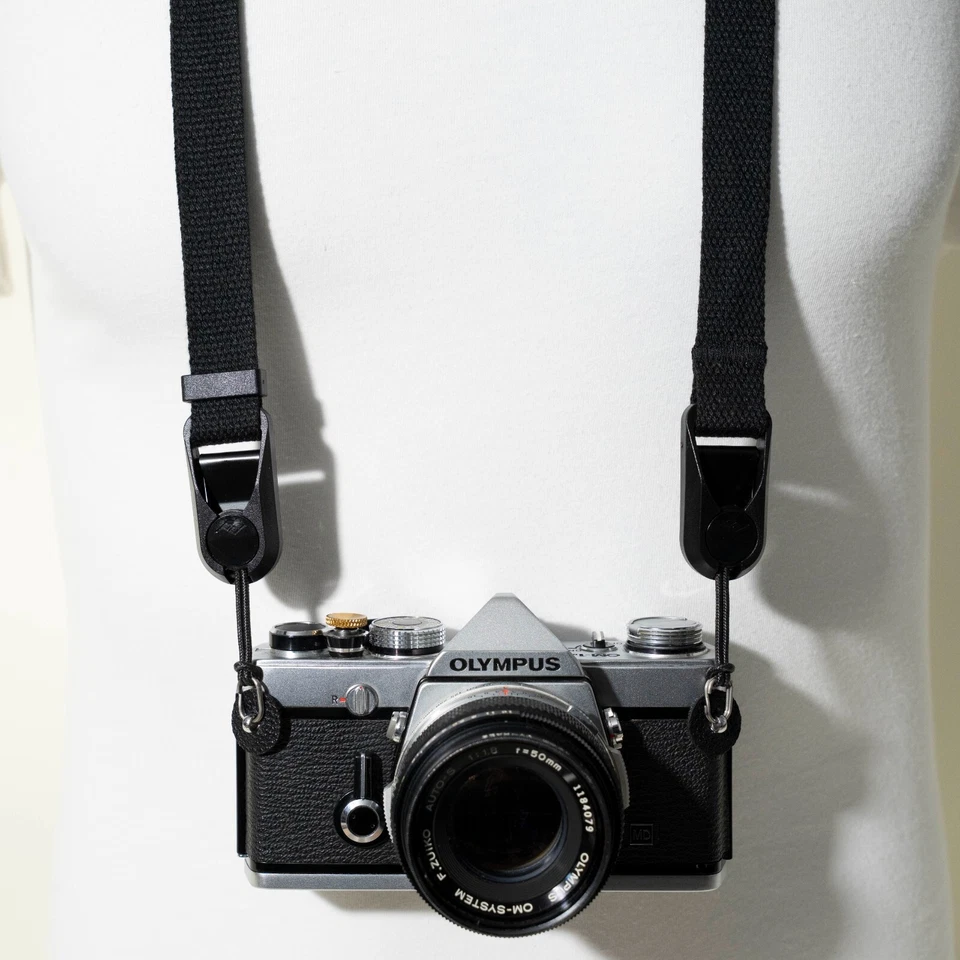 Black Cotton Camera Strap 26-50" w/ Peak Design Anchors Handcrafted - Image 2 of 4