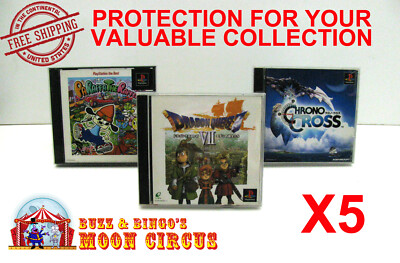 5x SONY PS1 JAPAN OVERSIZED IMPORT CIB - CLEAR PROTECTIVE BOX PROTECTOR SLEEVE 
