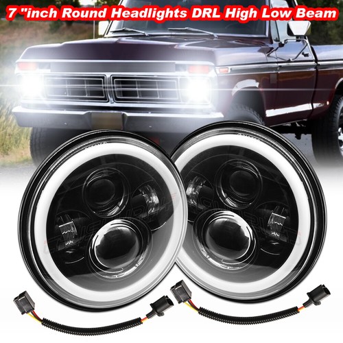 2X DOT 7 Inch Round LED Headlights Hi/Lo Beam Lamp for Ford Mustang F150 F100