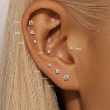 Pair Genuine 925 Sterling Silver Plated Zirconia Stud Earrings Small Round CZ UK