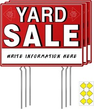 Yard Sale Signs, 3 Pcs Garage Signs with Metal Stakes, 17" X 13", Double Sided Y