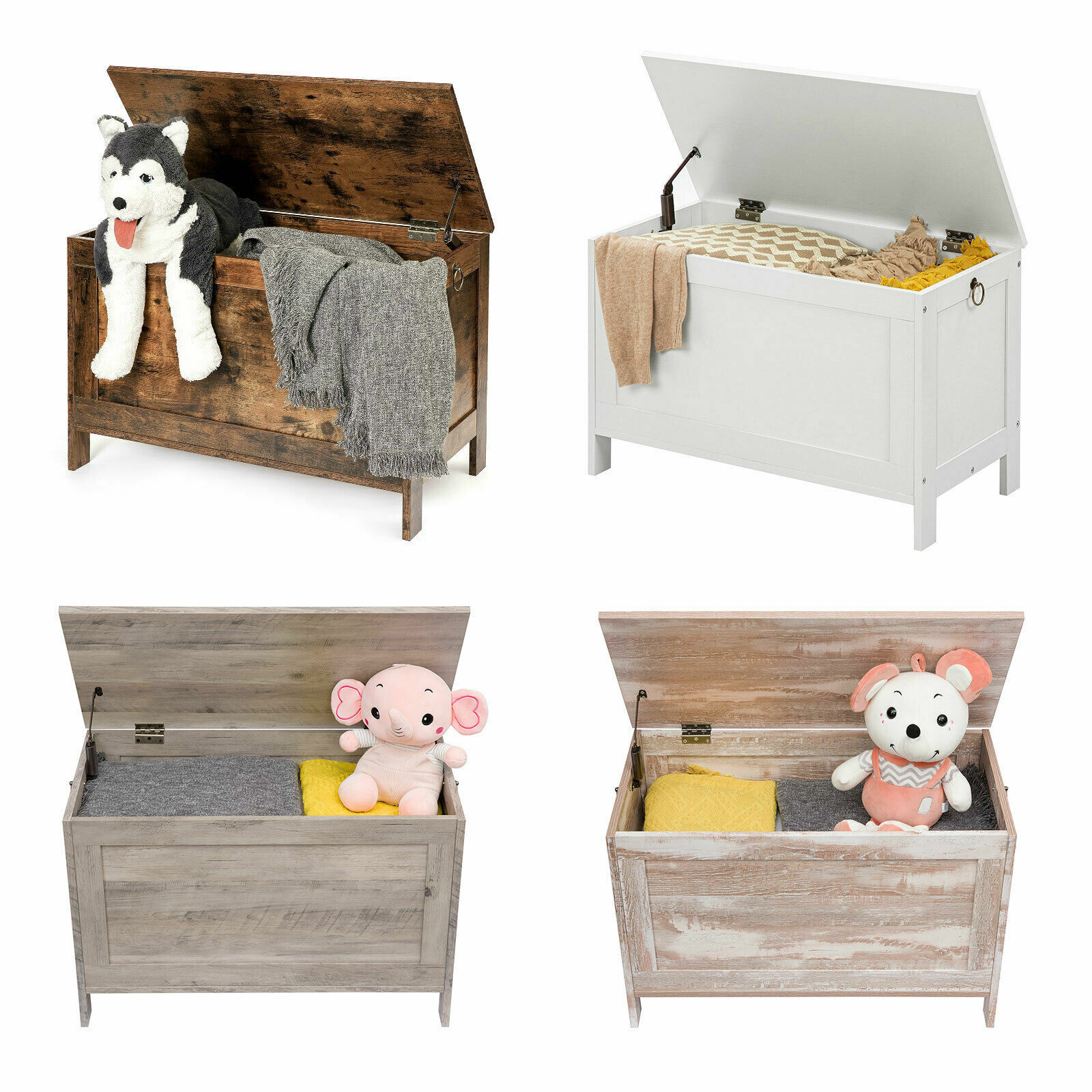 HOOBRO Wooden Storage Chest Trunk Bed End Storage Bench Toy Box Organizer Retro