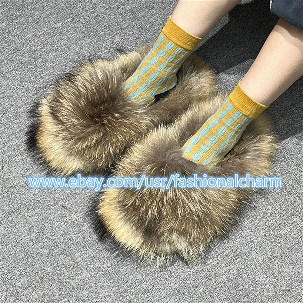 SAOLA Pantofole donna slides completamente coperte in vera pelliccia di procione max large scarpe sandali XXL