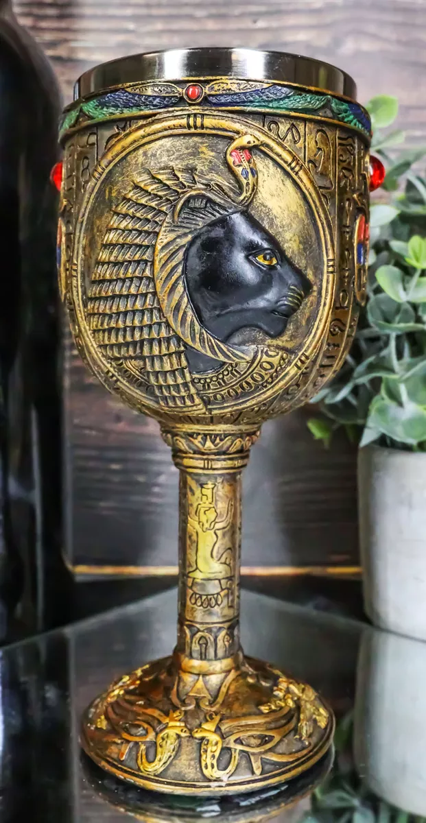 Ebros Egyptian Sekhmet 6oz Resin Wine Goblet Chalice With