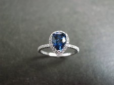 2.00ct Blue Pear Cut CZ Halo Engagement Wedding Ring 925 Sterling Silver