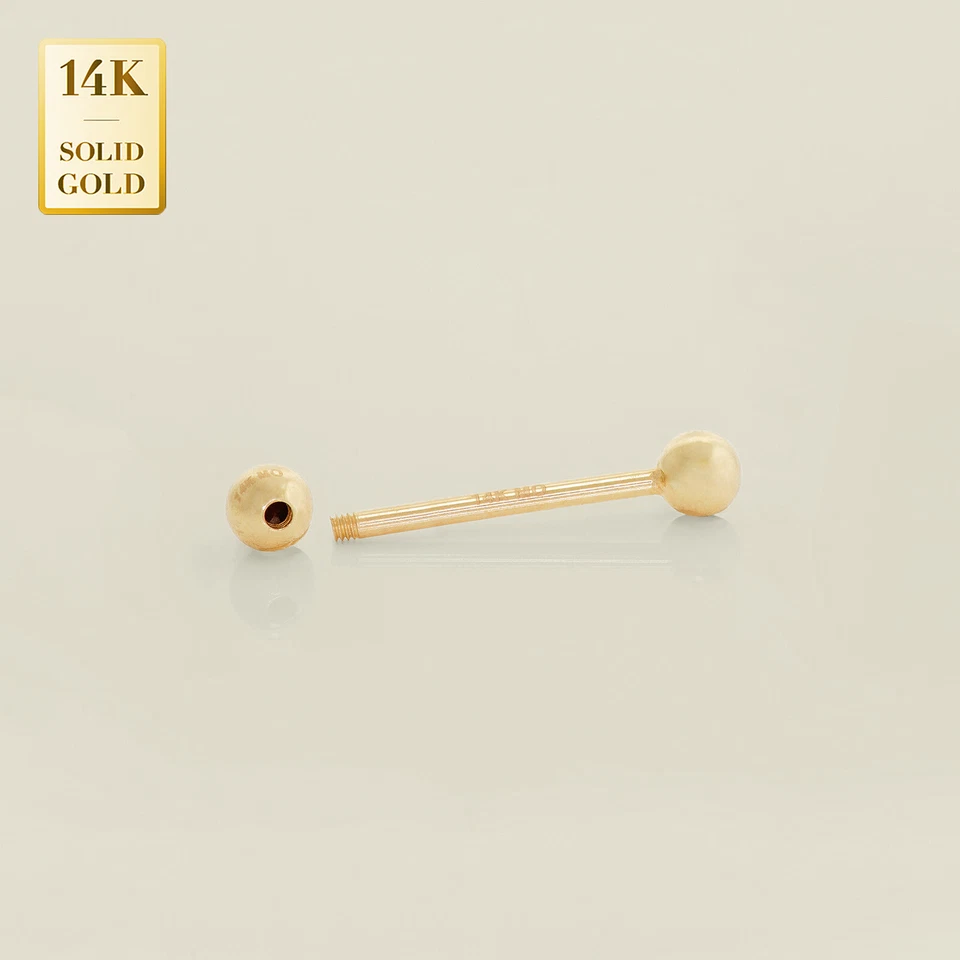 14K Solid Gold CZ Straight Eyebrow Nipple Industrial Barbell Piercing 14 Gauge - Image 2 of 2