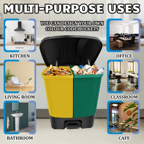Plastic Twin Pedal Bin & Recycle Recycling Rubbish Home Kitchen Office Dustbins - Picture 13 of 87