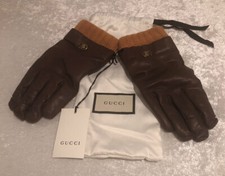 NWT Gucci Light Brown Leather Cashmere Lined Tiger Head Gloves Sz. 8.5/S 595.00