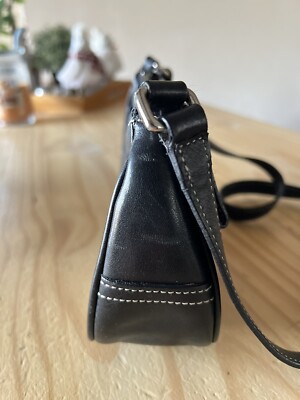 vintage coach leather small stitched black crossbody with