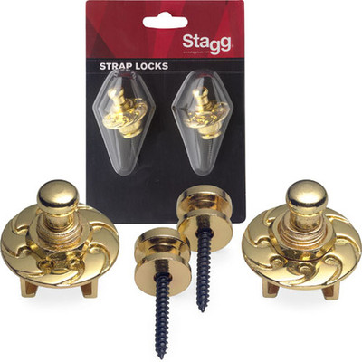 STAGG SSL1 STRAP LOCKS FOR STRAPS GUITAR MANDOLIN BANJO BASS  COLOR GOLD