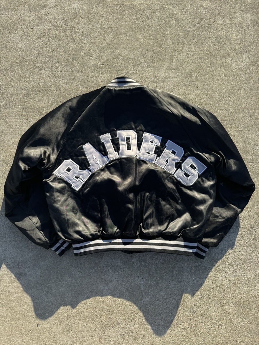 Vintage 90s NFL LA Oakland Vegas Raiders Satin Chalk Line Jacket 