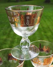 4 Vintage B&O Railroad 4 OZ Cocktail Stems Barware Glasses Baltimore & Ohio RR
