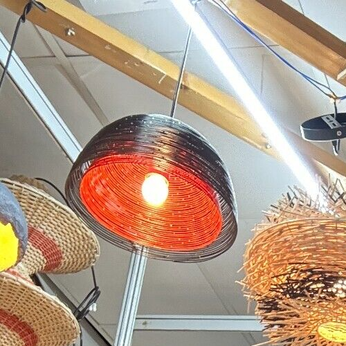 Metalldraht Spiralschirm Pendelleuchte, Doppelschirm Pendelleuchten schwarz und orange - Bild 4 von 7