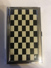 Retro Black/White Checkmate Silver Business Credit Card Holder I.D. Case