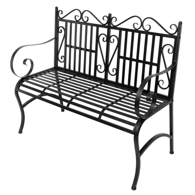 2 Person Chair Steel Frame Wrought Iron Cushioned Outdoor Patio