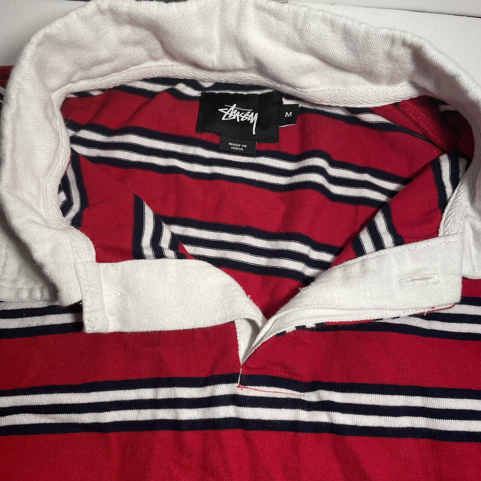 Vintage Stussy Long Sleeve Striped Mens Medium Red White Blue Rare 