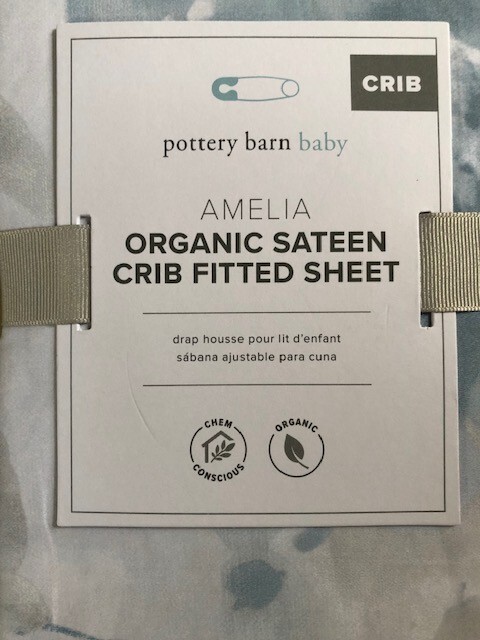 POTTERY BARN BABY ~ ORGANIC SATEEN AMELIA CRIB FITTED SHEET ~ FLORAL  NEW