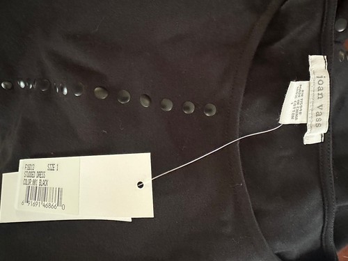 NWT Joan Vass Black Size 8/10 dress 100% cotton. studs down arms, front & sides - 第 9/12 張圖片