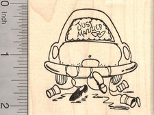 Just Married Rubber Stamp, Honeymoon Car with Shoes and Cans J21616 WM