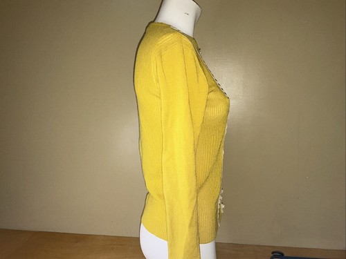 Valentino Made In Italy Canary Yellow Cardigan With delicate Lace Trim Worn Once - Picture 2 of 10