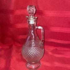 Vintage Mogen David 1976 Decanter Clear Glass Diamond Pattern Stopper Handle 12”