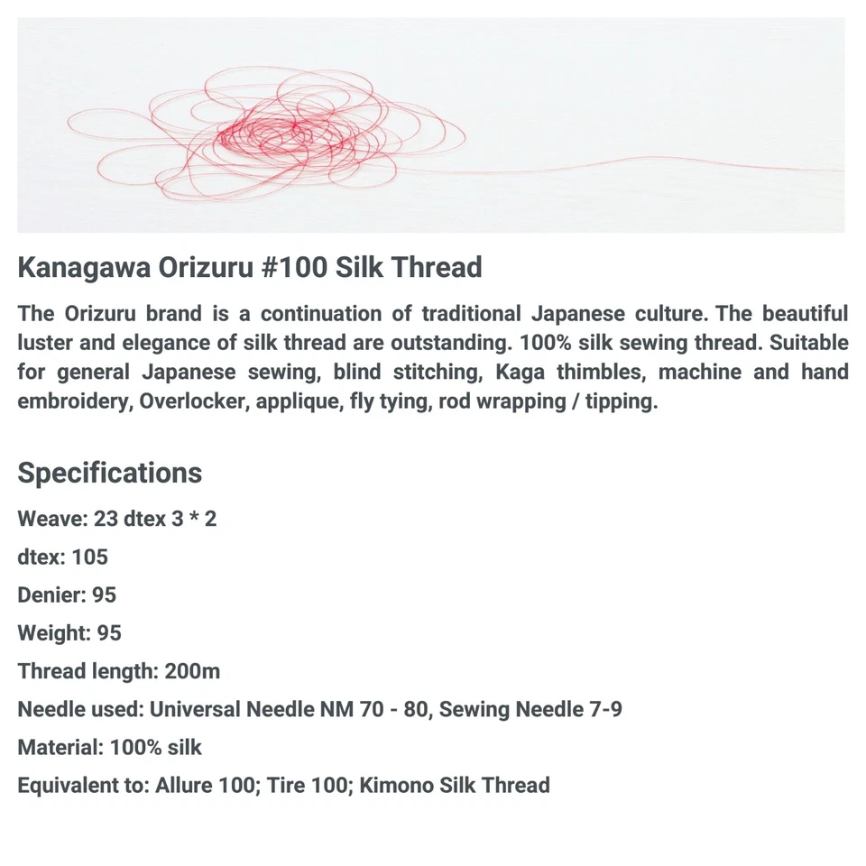 Kanagawa Orizuru / Pearsall / YLI 100 Silk Thread, 23 dtex 3x2, 200m, 83 Colors - Image 2 of 4