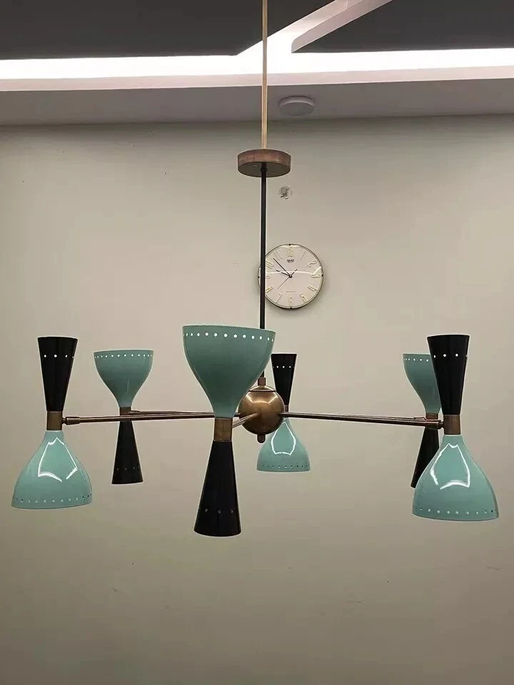 1950 Mid Century 6 Arms 12 Lights Antique Brass Chandelier Industrial Sputnik - Image 2 of 4