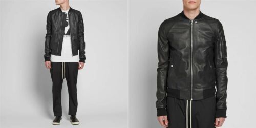 美品 Rick Owens ハイネック フーデッド レザー ジャケット216P△