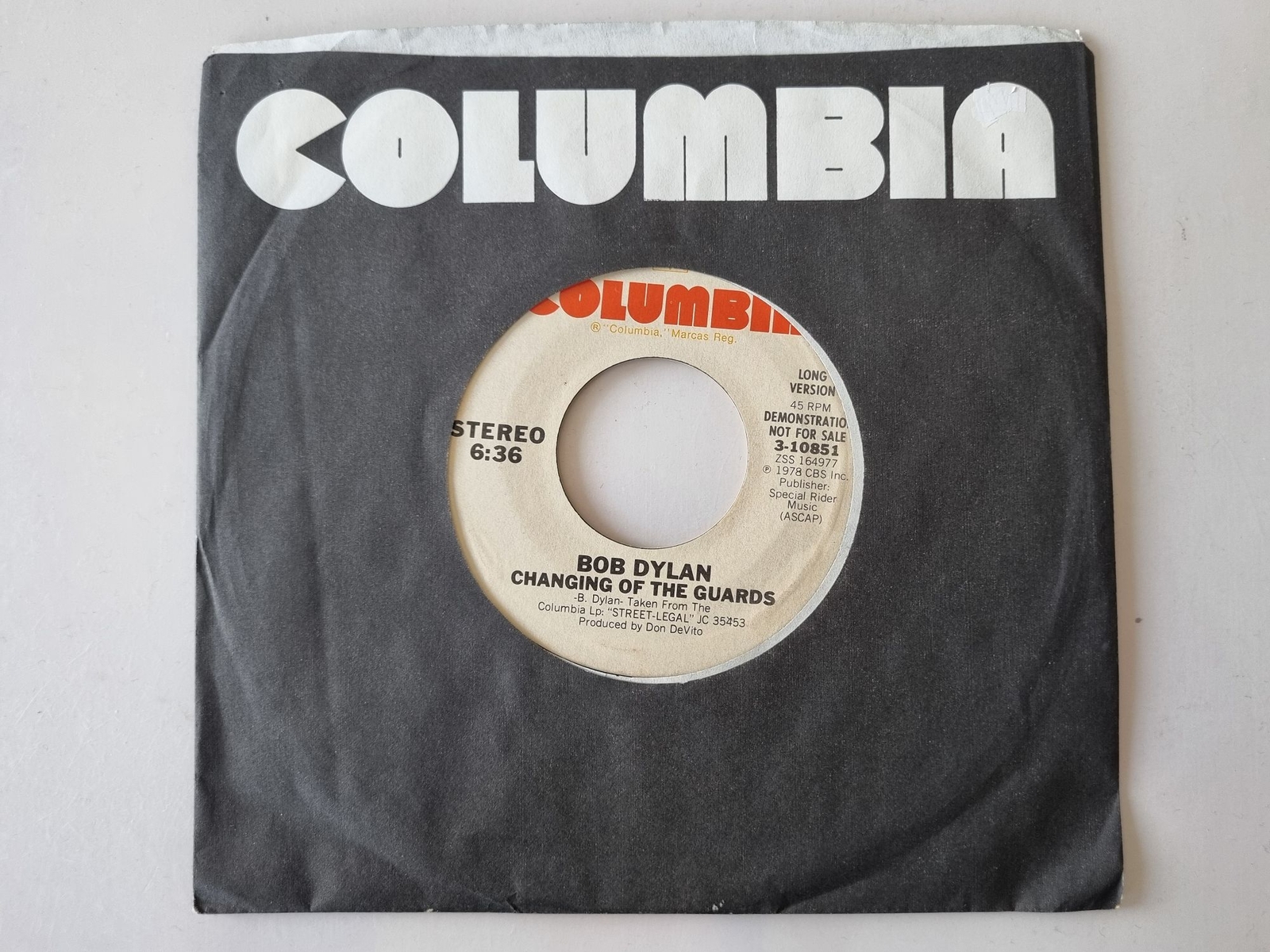 Bob Dylan - Changing of the guards 7'' Vinyl US PROMO LONG & SHORT VERSION