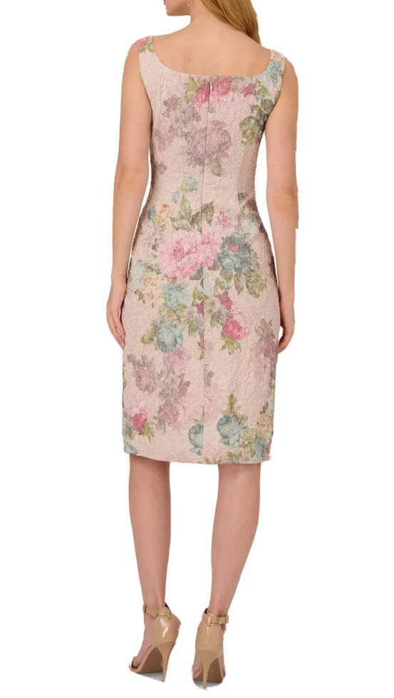 New Adrianna Papell Metallic Floral Matelass Sheath Dress size