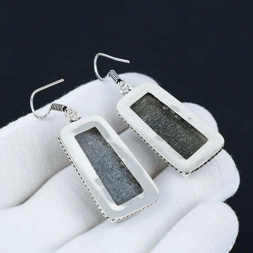 Orecchino In Onice Nero In Argento Sterling 925 Bellissimo Orecchino In Gemma. - Immagine 4 di 4