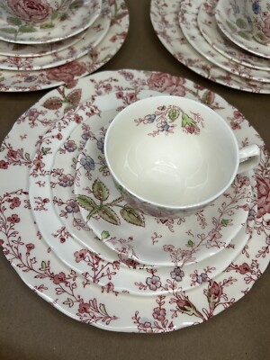 Johnson Brothers Rose Chintz Fine China 15 Pieces Pink/black Label
