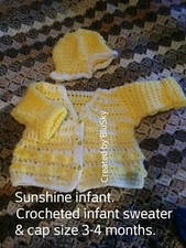 Vintage Handmade Crocheted Baby Sweater  Hat 3 - 4 months