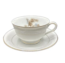 Pinecone Cup Saucer SET OF 4 Each Coffee Tea Gold Trim KYOTO 8045