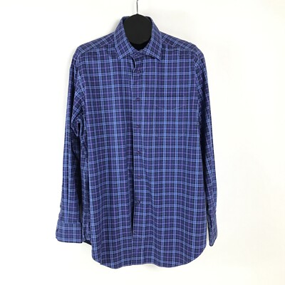 David Donahue Long Sleeve Button Up Shirt Men's XL Plaid 100% Cotton Workwear